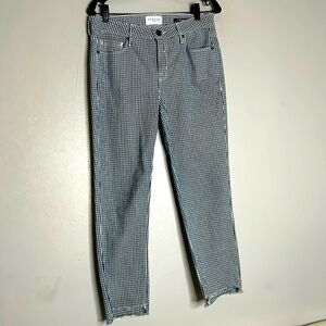 Parker Smith gingham raw hem straight leg pants women’s size 6 navy